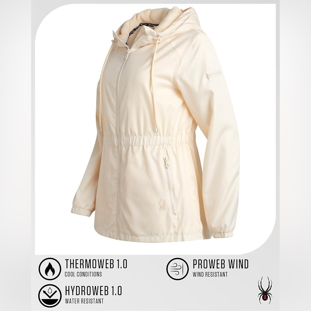 Spyder Hooded Ski Jacket Womens S Chalk White HydroWeb ThermoWeb Skiing $119 NEW